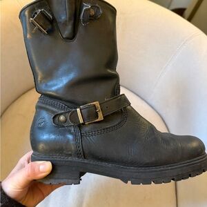 Women's Black Leather Combat Boots